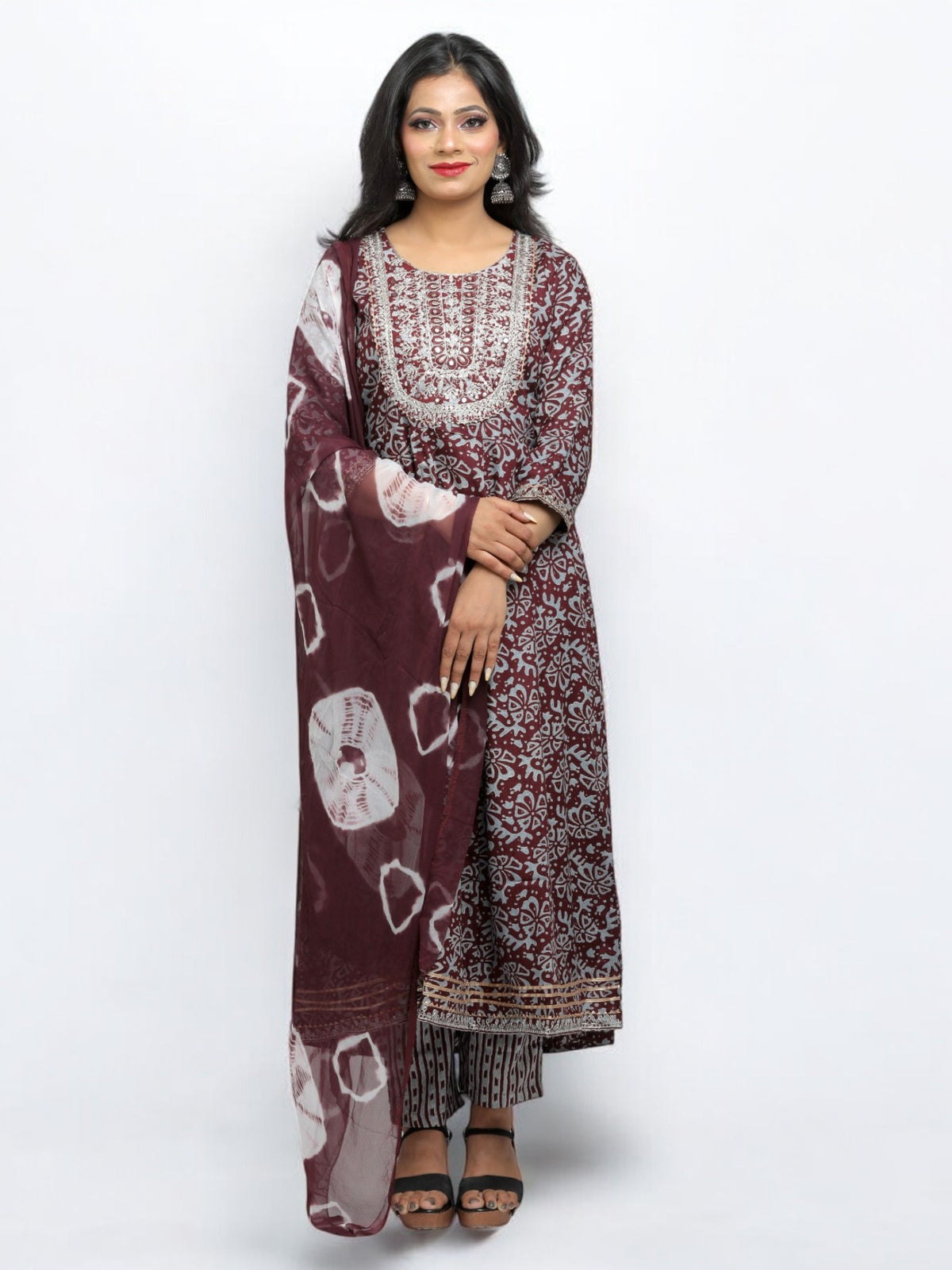 Jiarah Anarkali Cotton Kurta Palazzo Set with Dupatta-1