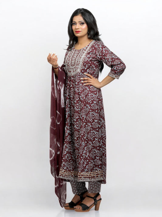 Jiarah Anarkali Cotton Kurta Palazzo Set with Dupatta-2