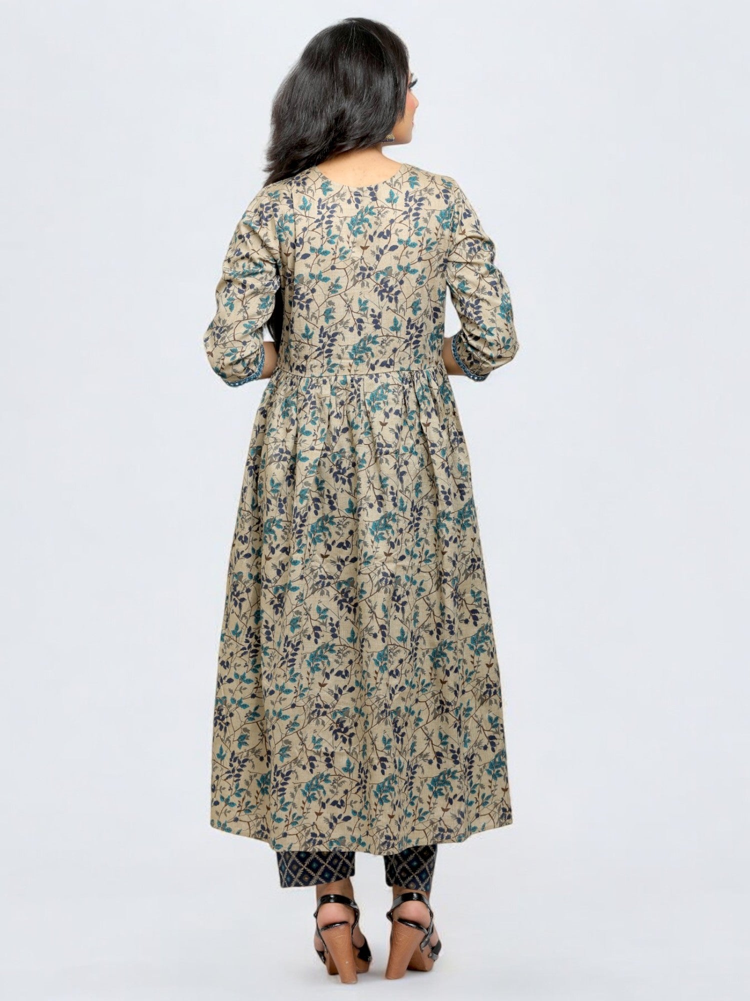 Jiarah A- Line Printed Cotton Straight Kurta Palazzo Set with Dupatta - Cotton