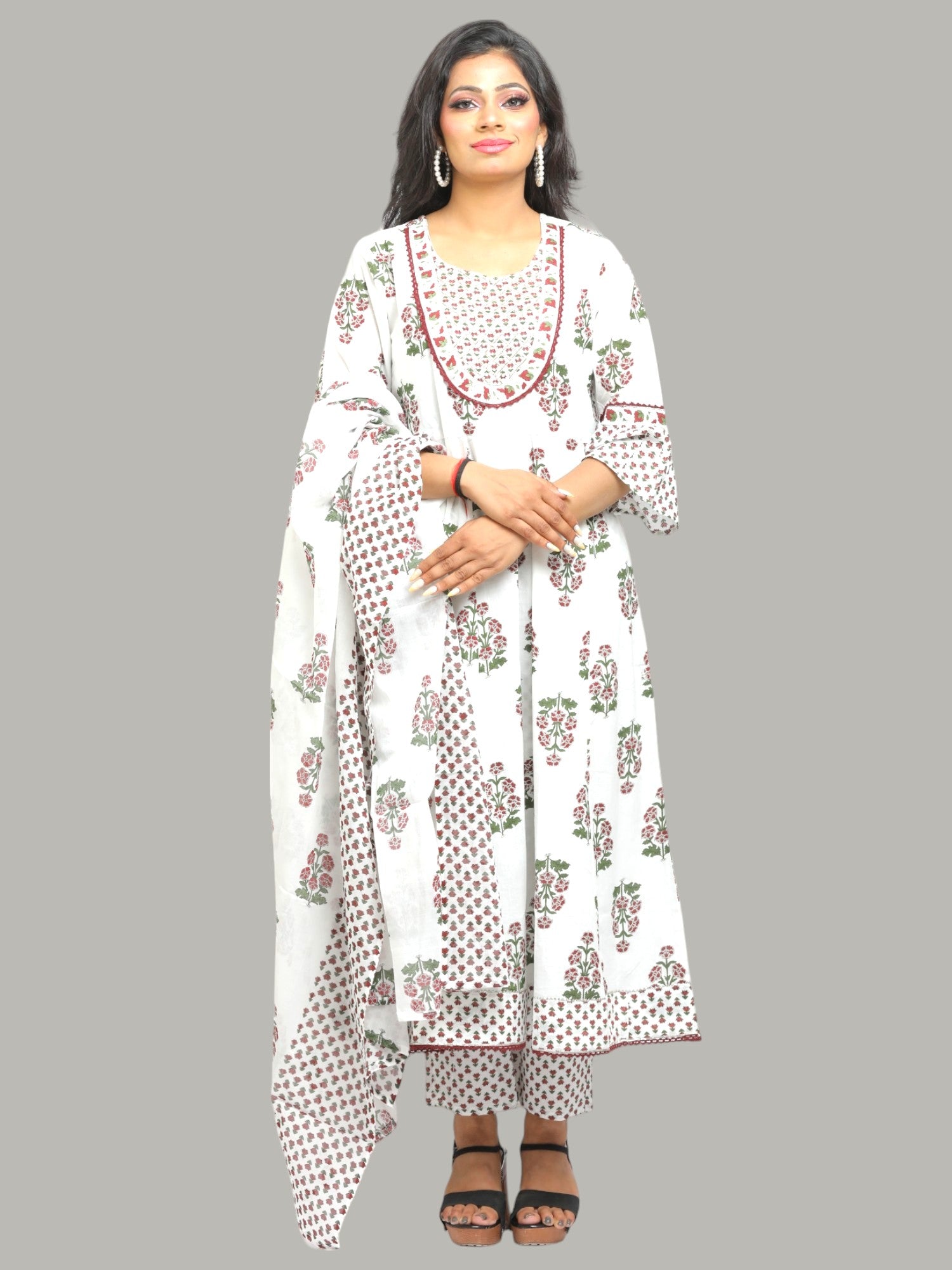 Jiarah Motif Printed Anarkali Kurta Palazzo Set with Dupatta