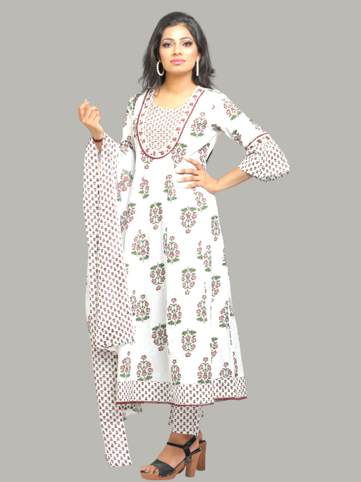 Jiarah Motif Printed Anarkali Kurta Palazzo Set with Dupatta