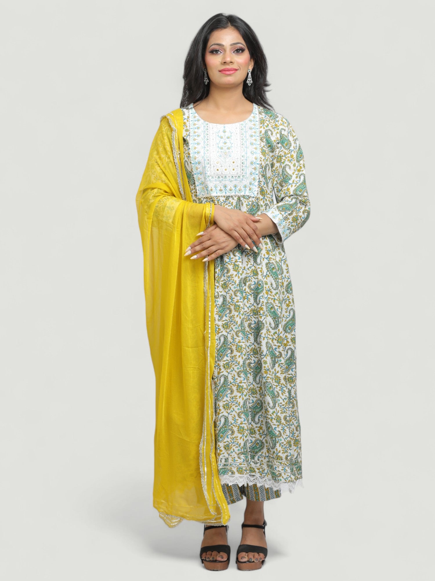 Jiarah Printed Anarkali Kurta Palazzo Set with Dupatta Lace and Sequins Work