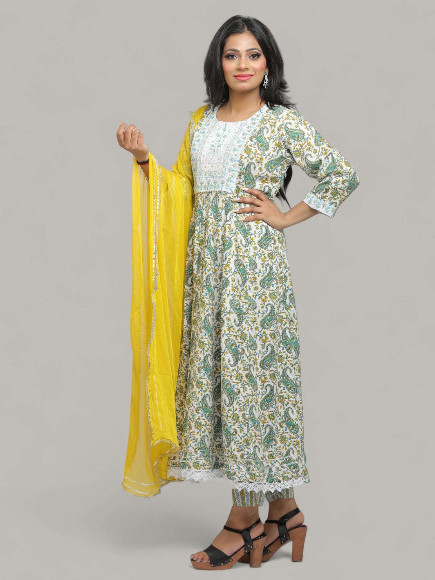 Jiarah Printed Anarkali Kurta Palazzo Set with Dupatta Lace and Sequins Work