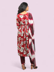 Jiarah Floral Printed Mirror Work Rayon Kurta Palazzo Set with Belt and Dupatta