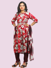 Jiarah Floral Printed Mirror Work Rayon Kurta Palazzo Set with Belt and Dupatta