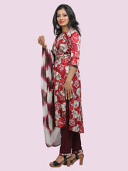 Jiarah Floral Printed Mirror Work Rayon Kurta Palazzo Set with Belt and Dupatta