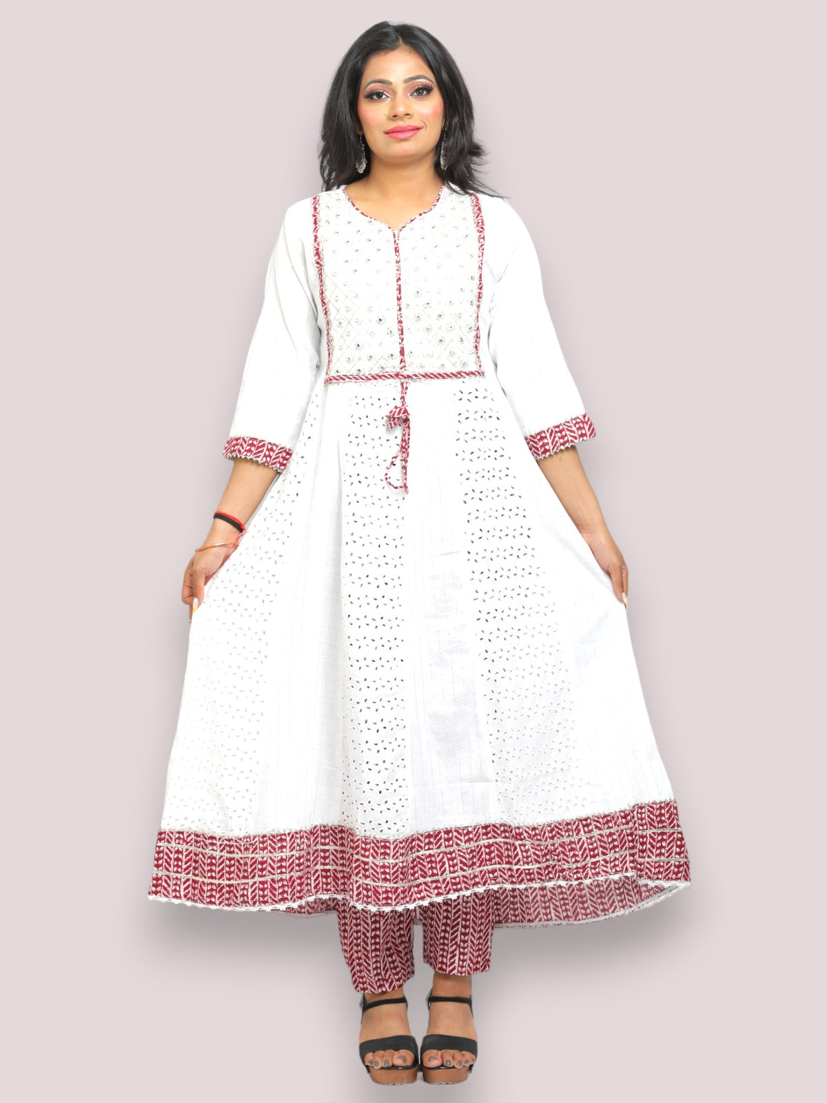 Jiarah Chikankari Anarkali Kurta Pant Set with Dupatta