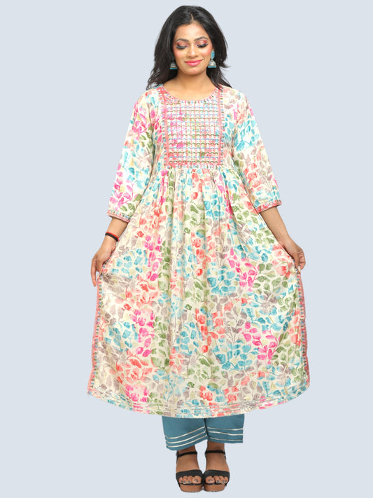 Jiarah Floral Print Sequins Work Kurta Set with Dupatta