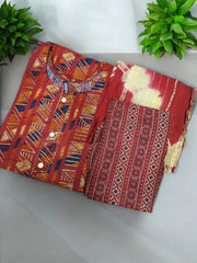 Jiarah Straight Geometric Foil Print Kurta Palazzo With Dupatta Set Jiarah