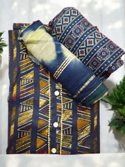 Jiarah Straight Geometric Foil Print Kurta Palazzo With Dupatta Set Jiarah
