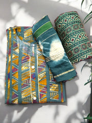 Jiarah Straight Geometric Foil Print Kurta Palazzo With Dupatta Set Jiarah