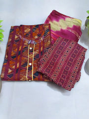 Jiarah Straight Geometric Foil Print Kurta Palazzo With Dupatta Set Jiarah