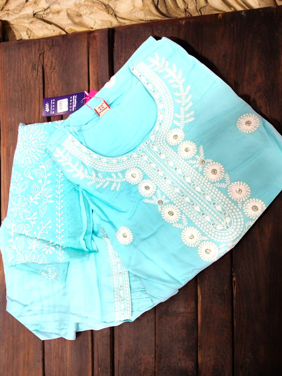 Jiarah Pastel Color Chikankari A-line Cotton Kurta Pant Set with Dupatta