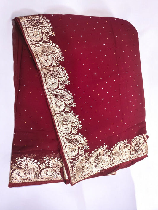 Jiarah Georgette Embroidery Saree-red