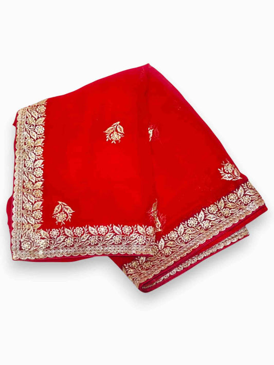 Jiarah Floral Embroidery Thread Work Georgette Saree