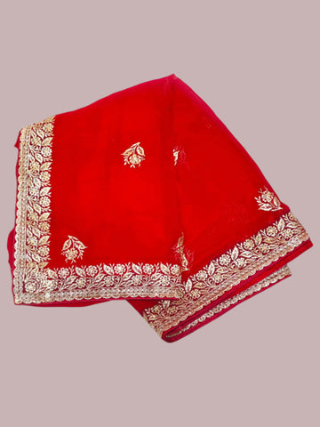 Jiarah Floral Embroidery Thread Work Georgette Saree