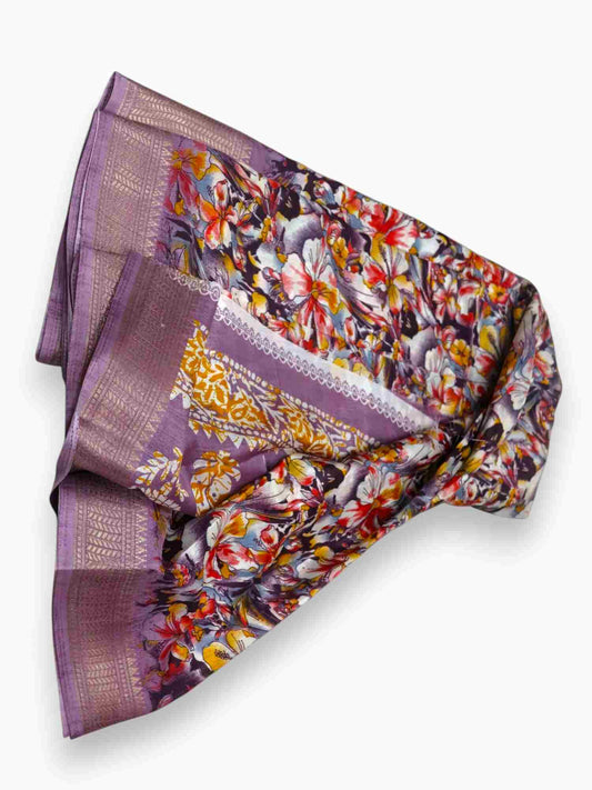 Jiarah Dola Silk With Zari Border Floral Print Saree
