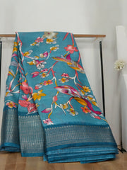 Jiarah Dola Silk Saree With Zari Border Bird Print Saree