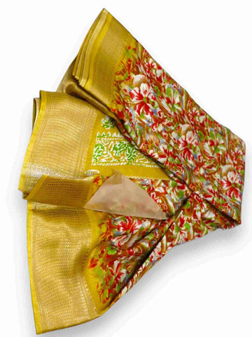 Jiarah Dola Silk With Zari Border Floral Print Saree