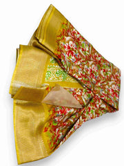 Jiarah Dola Silk With Zari Border Floral Print Saree Jiarah