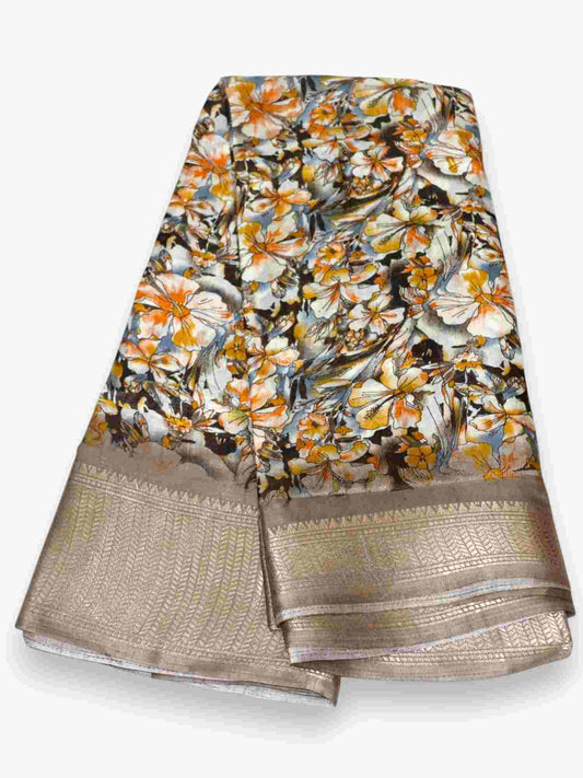 Jiarah Dola Silk With Zari Border Floral Print Saree