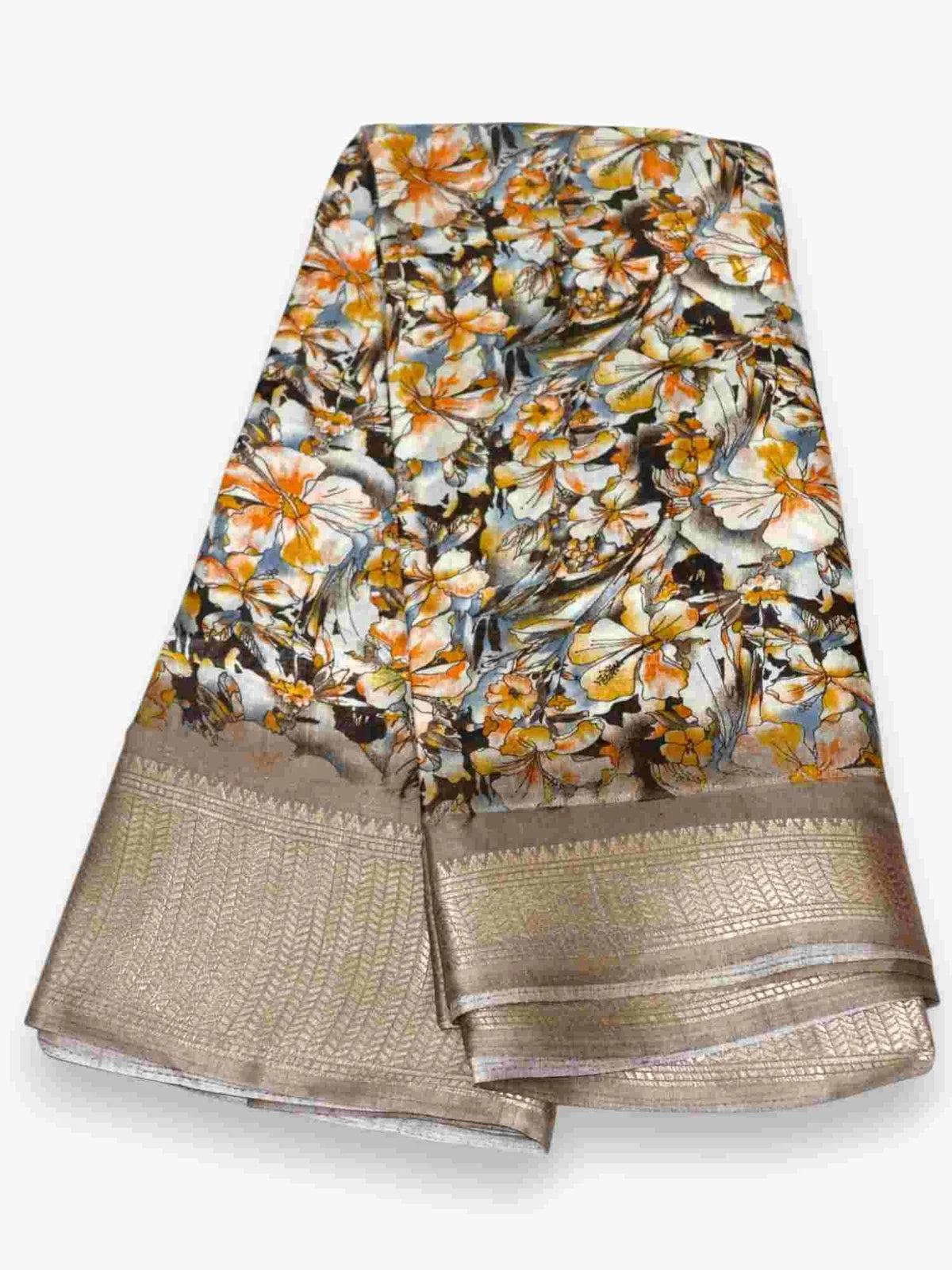 Jiarah Dola Silk With Zari Border Floral Print Saree Jiarah