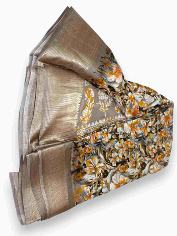 Jiarah Dola Silk With Zari Border Floral Print Saree