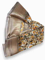 Jiarah Dola Silk With Zari Border Floral Print Saree Jiarah