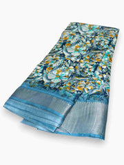Jiarah Dola Silk With Zari Border Floral Print Saree Jiarah