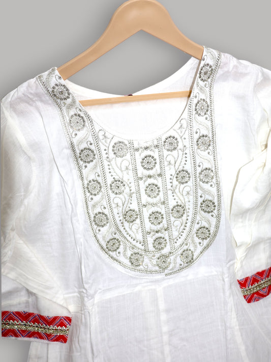 Jiarah Sequins Work White Anarkali Kurta Pant Set with Dupatta