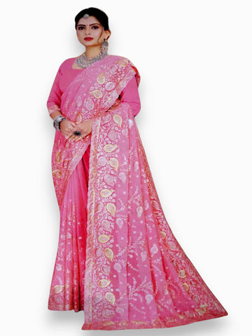 Jiarah Bridal Embroidery Thread Chiffon Saree