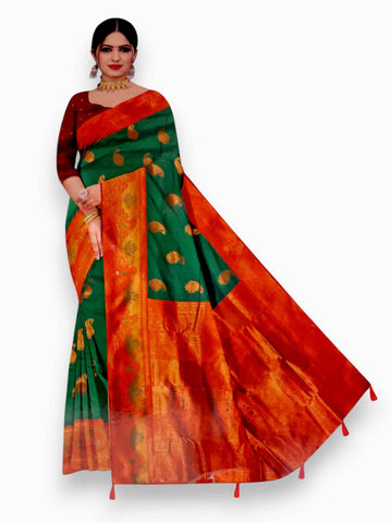 Jiarah Beautiful Floral Woven Banarasi Zari Saree