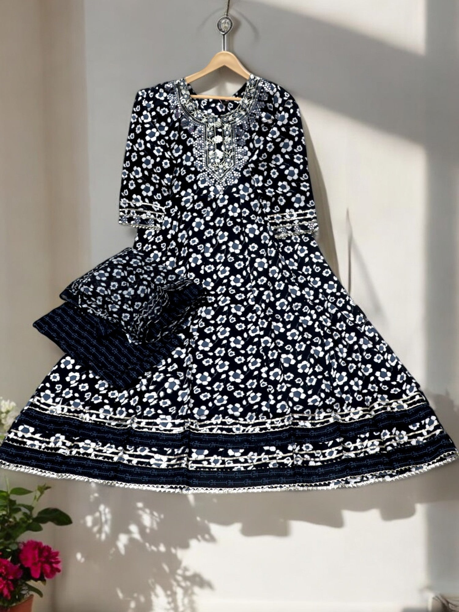 Jiarah Pure Cotton Floral Anarkali Kurta Set with Dupatta