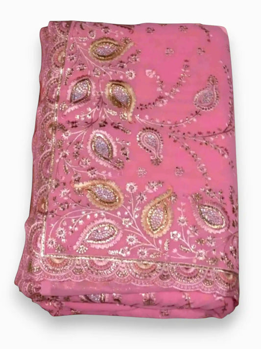 Jiarah Bridal Embroidery Thread Chiffon Saree