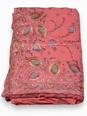 Jiarah Thread Embroidery Red Chiffon Saree Jiarah