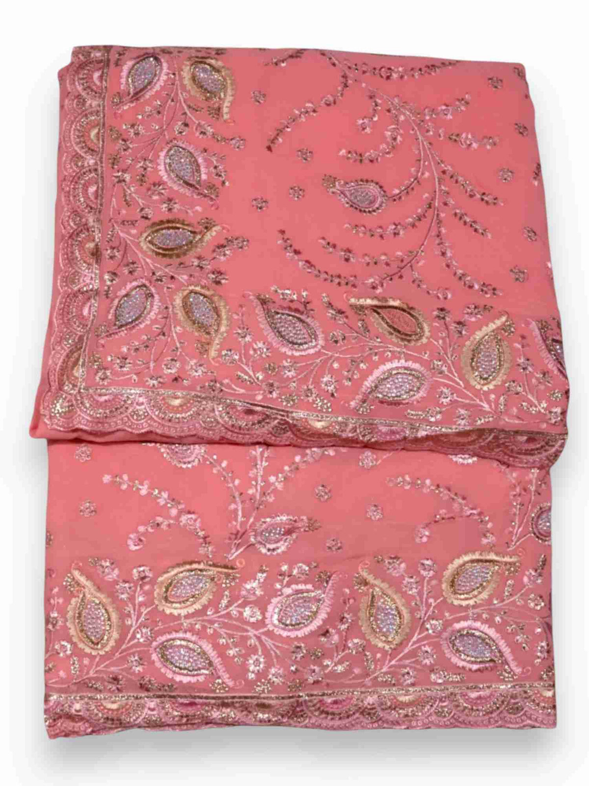 Jiarah Thread Embroidery Red Chiffon Saree