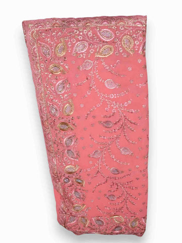 Jiarah Thread Embroidery Red Chiffon Saree