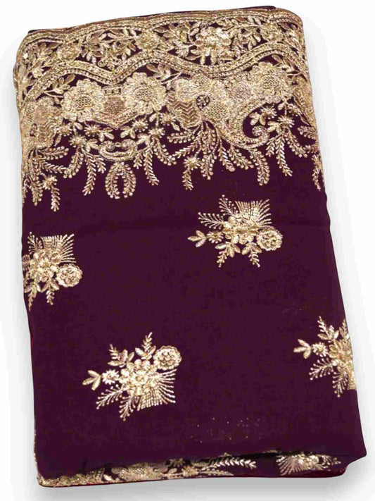 Jiarah Floral Heavy Embroidery Thread Work Georgette Bridal Saree