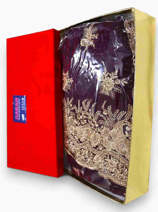 Jiarah Floral Heavy Embroidery Thread Work Georgette Bridal Saree