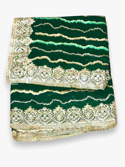 Jiarah Leheriya Heavy Embroidery Thread Work Bridal Chiffon Saree
