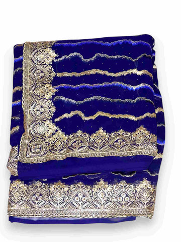 Jiarah Leheriya Heavy Embroidery Thread Work Bridal Chiffon Saree