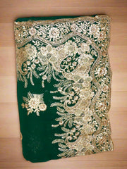 Jiarah Floral Embroidery Thread Work Georgette Bridal Saree-green