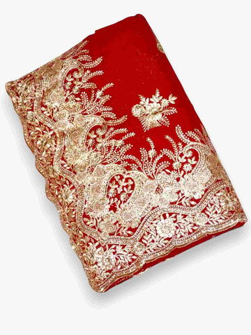 Jiarah Floral Heavy Embroidery Thread Work Georgette Red Bridal Saree