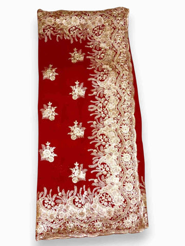 Jiarah Floral Heavy Embroidery Thread Work Georgette Red Bridal Saree