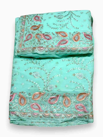 Jiarah Bridal Embroidery Thread Chiffon Saree