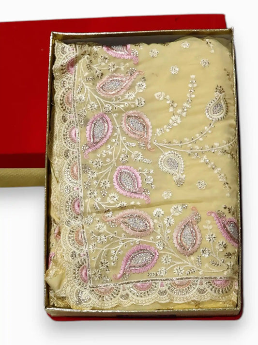 Jiarah Bridal Embroidery Thread Chiffon Saree Jiarah