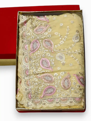 Jiarah Bridal Embroidery Thread Chiffon Saree