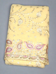 Jiarah Bridal Embroidery Thread Chiffon Saree - yellow