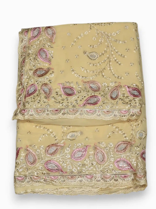 Jiarah Bridal Embroidery Thread Chiffon Saree