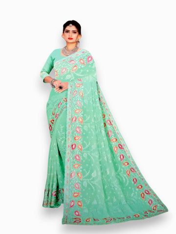 Jiarah Bridal Embroidery Thread Chiffon Saree